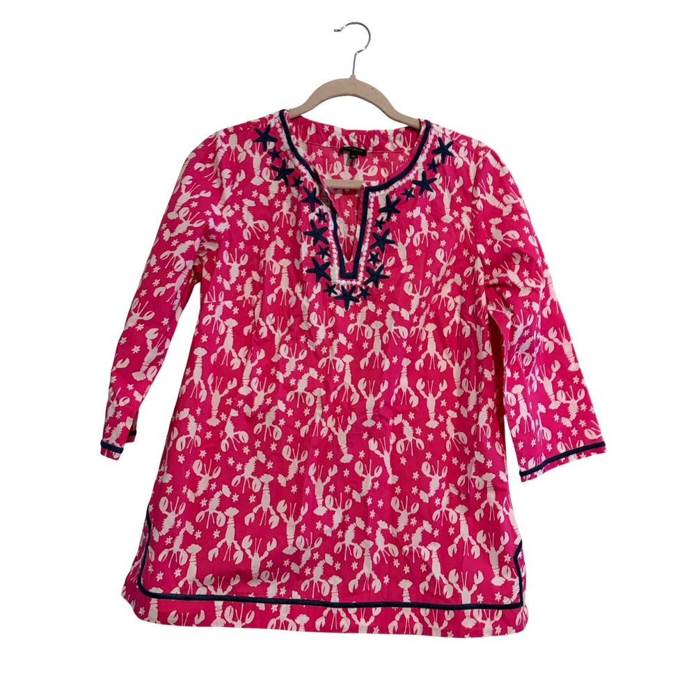 Talbots Womens Pink Lobster Starfish Embroidered‎ Cotton Tunic Top M